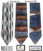Three Silk Ties - Luciano Gatti, Ziggurat and Albert Nipon 100% Silk Neckties - £11.70 GBP