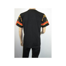 Men LAVERITA European Fashion Crew Shirt Rhine Stones Chain Florals 12085 Black image 9
