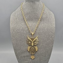 Vintage Owl Articulated Pendant Necklace Gold Tone 24&quot; Chain  1970s - $39.99