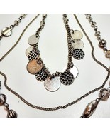 Vintage Metal Leather Necklace Costume 3 Strand Cascade Handmade B66 Maine - $28.78 CAD