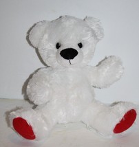 Russ White Plush Red Feet Teddy Bear 7&quot; Small Bean Bag Stuffed Animal So... - $13.55