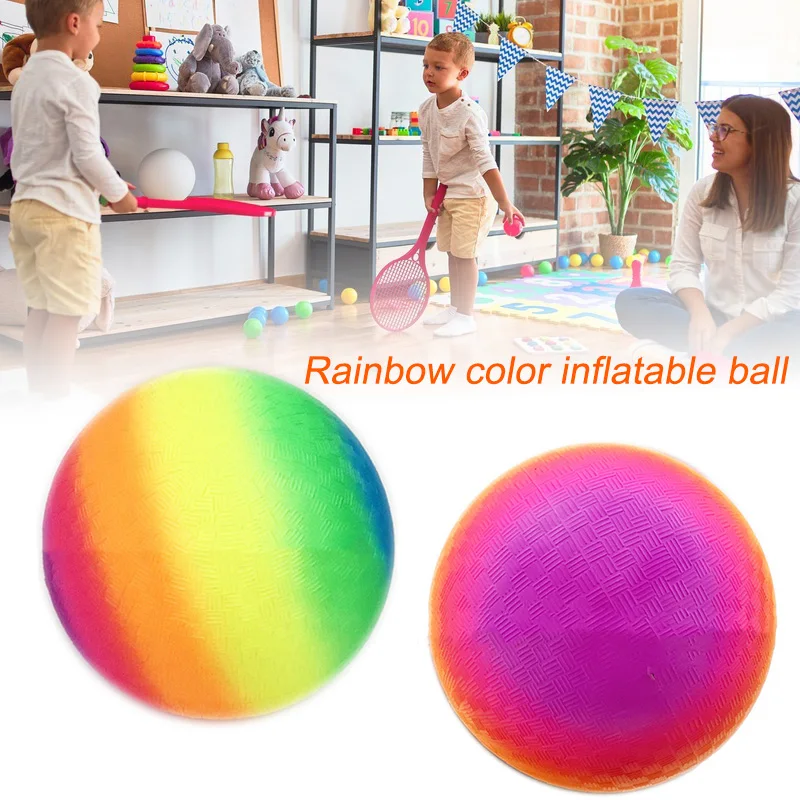 16 cm Playground Balls for Kids Rainbow Colored PVC Inflatable Ball Adul... - $13.80