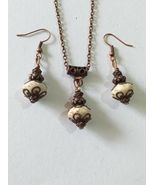 Copper White Turquoise jewelry set Victorian copper set earrings necklac... - $73.24 CAD