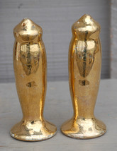 Old Vintage Pair Gold Color Salt &amp; Pepper Shakers Kitchen Tool Decor 5-1... - £10.25 GBP