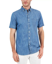 Mens Chambray Short Sleeve Button Up Shirt Blue Size Xxl Club Room $49 - Nwt - £14.34 GBP