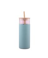 Bamboo Lid Glass Tumbler Straw Water Bottle With Silicone Cover Beverage... - £16.69 GBP