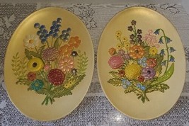 Pair of VTG Atlantic Mold Ceramic Oval Plate Wall Art Home Decor 3D Flowers 1969 - £38.25 GBP