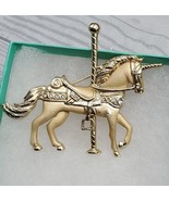 VTG 1980s Unicorn Horse Carousel Brooch Pin Gold Tone Rhinestones 3&quot;  *R... - $23.07 CAD