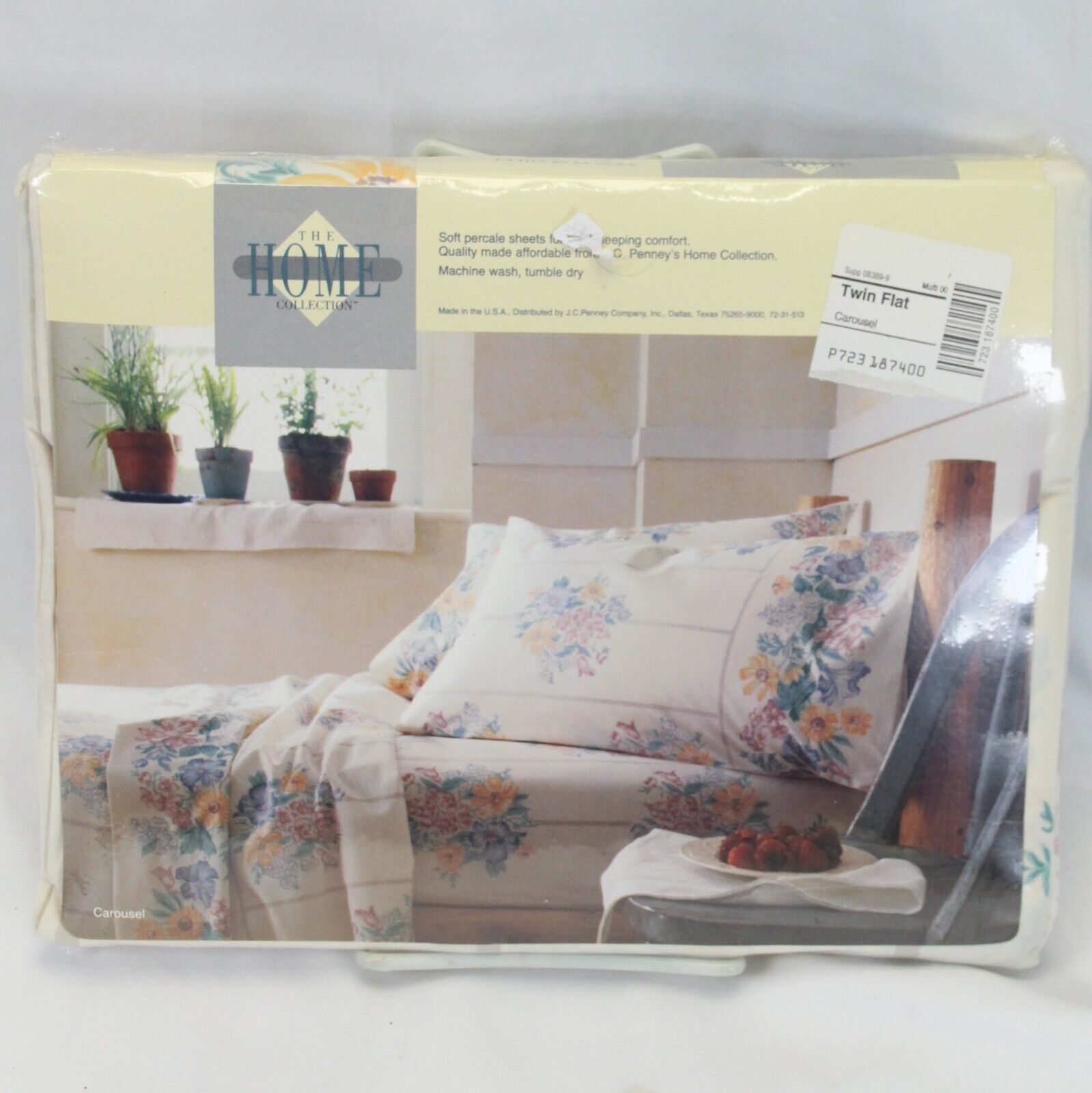 J C Penney Home Carousel Twin Flat Sheet No Iron Percale 180 Threads NEW! - $10.77