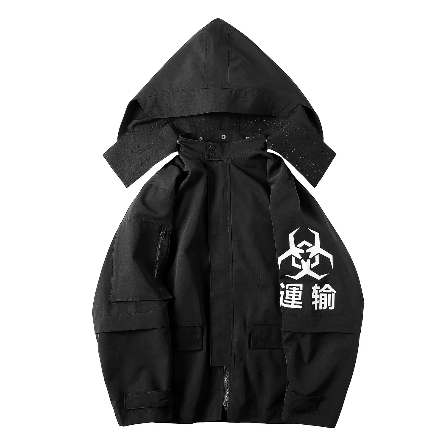 Men Techwear Jacket Black Kanji Windbreaker Japanese Streetwear Fashion ... - £352.07 GBP