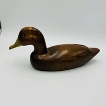 Vintage Solid Wood Decoy Duck Mallard Brass Beak Hand Carved Sculpture  - £142.11 GBP