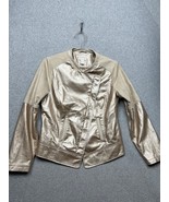 Chico&#39;s Faux Leather Moto Full Zip Jacket Womens S Metallic Champagne gold - $88.88