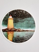 Lighthouse On Rocks With Starry Night Sky Beautiful Round Sticker Embell... - $2.22