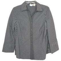 Harve Benard Womens Blouse Size Large V-Neck Button Front 3/4 Sleeve Black Check - £10.14 GBP