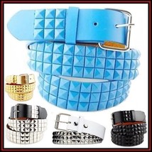 Light Blue Pyramid Studded Leather Belt Snap-on Removable Buckle Best eB... - £7.80 GBP+