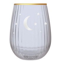 Twilight Crescent Moon &amp; Stars 19 oz Beveled Stemless Wine Glass Blue Purple 5&quot;H - £17.40 GBP