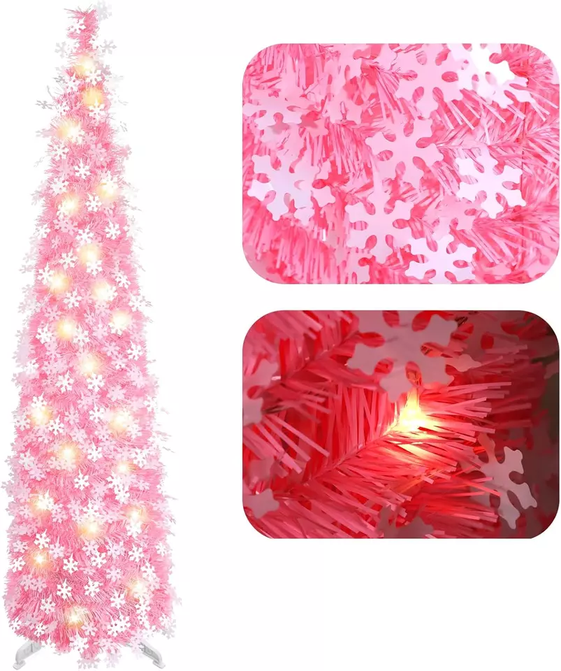 Christmas Tree with LED Light, 5Ft Artificial Christmas Tree with White Snowflak - $85.98