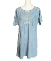 Anthropologie Holding Horses Embroidered Dress Denim Chambray Pockets Si... - $39.59