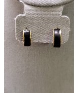 GORGEOUS Vintage Goldtone Signed MONET Black Enamel Post Earrings Omega ... - £11.18 GBP