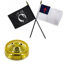 AES Christian Christ w/POW MIA Powmia Flag 4&quot;x6&quot; Desk Set Table Gold Base - £3.54 GBP