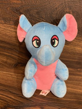 Livoti Toys Elephant Plush 9&quot; Blue &amp; Pink Stuffed Soft Toy Embroidered Face - £7.65 GBP