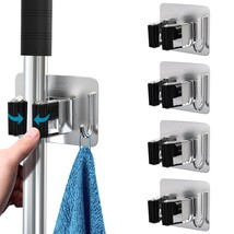 Mop Broom Holder No Drill, Mop Broom Organizer Wall Mounted Heavy Duty With Hook - £23.59 GBP