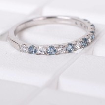 Aquamarine And Diamond Gemstone Silver Half Eternity Women Band Ring Jewelry - £51.41 GBP