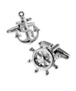 ANCHOR AND HELM CUFFLINKS Nautical Wheel Boat Ship Sailing Boating with ... - $11.95