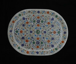 Marble Serving Exclusive Tray Handmade Oval Shape Inlay Home Decor Gifts Art - £938.98 GBP