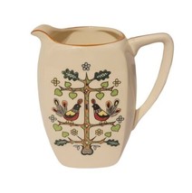 VTG Squared Porcelain 6&quot; Pitcher Vase Birds in Tree Hearts Folk Art Japan EUC - £46.70 GBP