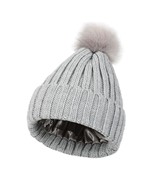 Womens Winter Beanie Hat Warm Silk Satin Lined Cuffed Cable Knit Hat Wit... - $33.99