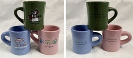 3 Life is Good Coffee Mugs Pink Flowers Blue Beach Scene Green Snowman 10 oz - £31.99 GBP