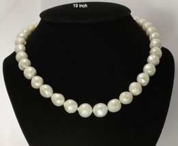Pearl Necklace 19 Inch White 11-13 mm Round Baroque Knotted Silk Silver Hook - £149.59 GBP