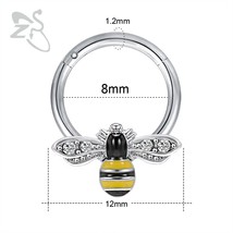 ZS 1PC 16G Bat Bee Septum Nose Ring Stainless Steel Hoop Nose Piecring Crystal S - £10.50 GBP