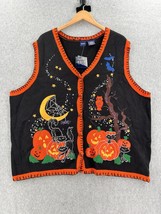 VTG NWT Basic Editions Halloween Applique Black Cat Pumpkin Sweater Vest... - $38.61