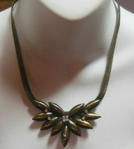Vintage brushed Metal Floral Rhinestone Chain Statement Necklace - £59.53 GBP