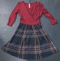 Gilli Red V-Neck With Plaid Bottom Dress S Deep Ties In Back Soft Material - £7.82 GBP