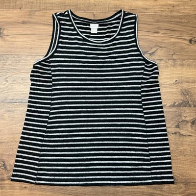 Chico&#39;s Zenergy Soft Essentials Striped Tank Top Womens 2 Large Black &amp; ... - $16.46