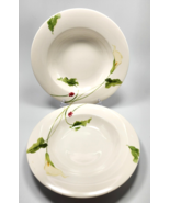 Mikasa Classic Calla Rimmed Soup Bowls 9.13in Set of 2 White Floral Y4109 - £12.55 GBP