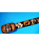 WOLF SCENE Leather Belt &amp; MATCHING WOLF Leather Buckle - All Sizes - €33,48 EUR