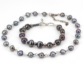 Retired Silpada Sterling Silver Gray Pearl Necklace &amp; Bracelet Set N1800... - £39.31 GBP