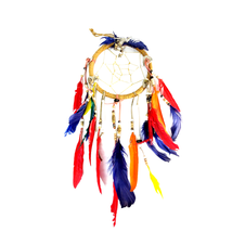 Dreamcatcher Mandella Handmade Red Blue Feathers Silver Wolf 21 Inch Vintage - £23.24 GBP