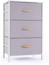 ROMOON Nightstand Chest with 3 Fabric Drawers Bedside Furniture Gray - £48.93 GBP