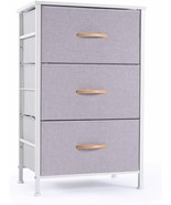 ROMOON Nightstand Chest with 3 Fabric Drawers Bedside Furniture Gray - £49.03 GBP