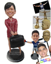 Personalized Bobblehead Corporate Girl In A Trendy Outfit Lifting A Heavy Bag -  - £66.49 GBP