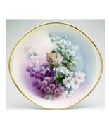 ANTIQUE 1912 GERMAN HANDLE SERVING PLATTER FLOWERS WINE GRAPE 22K GOLD TRIM 10IN - $12.99