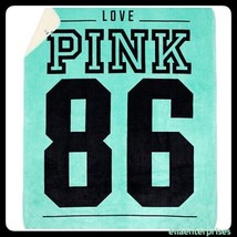 Victoria's Secret Pink Sherpa Mint Green Teal Black PINK 86 Rare Throw Blanket - £279.76 GBP