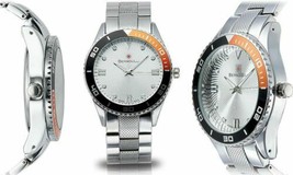 NEW Bernoulli Men&#39;s 9415 Banshee Silver Textured Two Tone w/Orange Bezel Watch - £23.31 GBP
