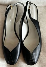 Bruno Magli Black Leather Peep Toe Sling Back Kitten Heels Size 10 - $72.51