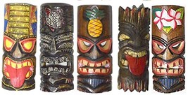 WorldBazzar NEW Set of 5 Hand Carved Polynesian Hawaiian Tiki Style Masks 12&quot; Ta - £43.47 GBP